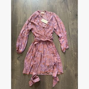 NEW Natalie‎ Martin Nico Long Sleeve Mini Dress w/Sash Orchid Purple Pink Boho S